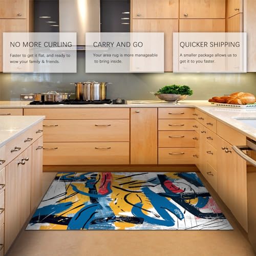 Tapis salon graffiti abstrait moderne lavable pour dynamiser votre bureau