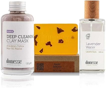 Dionesse Anti Acne Relief Set - 100% Natural Purple Clay Mask, Lavender Juice and Apricot Soap | Acne Dryer and Blackhead Remover Skin Care Set