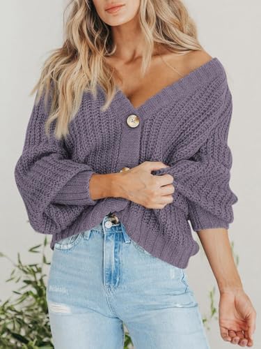Image of PRETTYGARDEN Women's Chunky Knit Open Front Sweater Long Sleeve Button Loose Short Cardigan Outerwear Coats