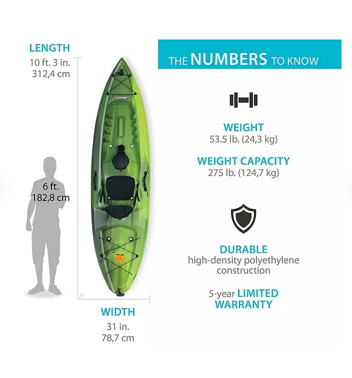 Kenai Sit*On*Top Kayak with Paddle, Green, Perfect for Experience The Excellent Safety and Stability Kayaking. (1 Pack)