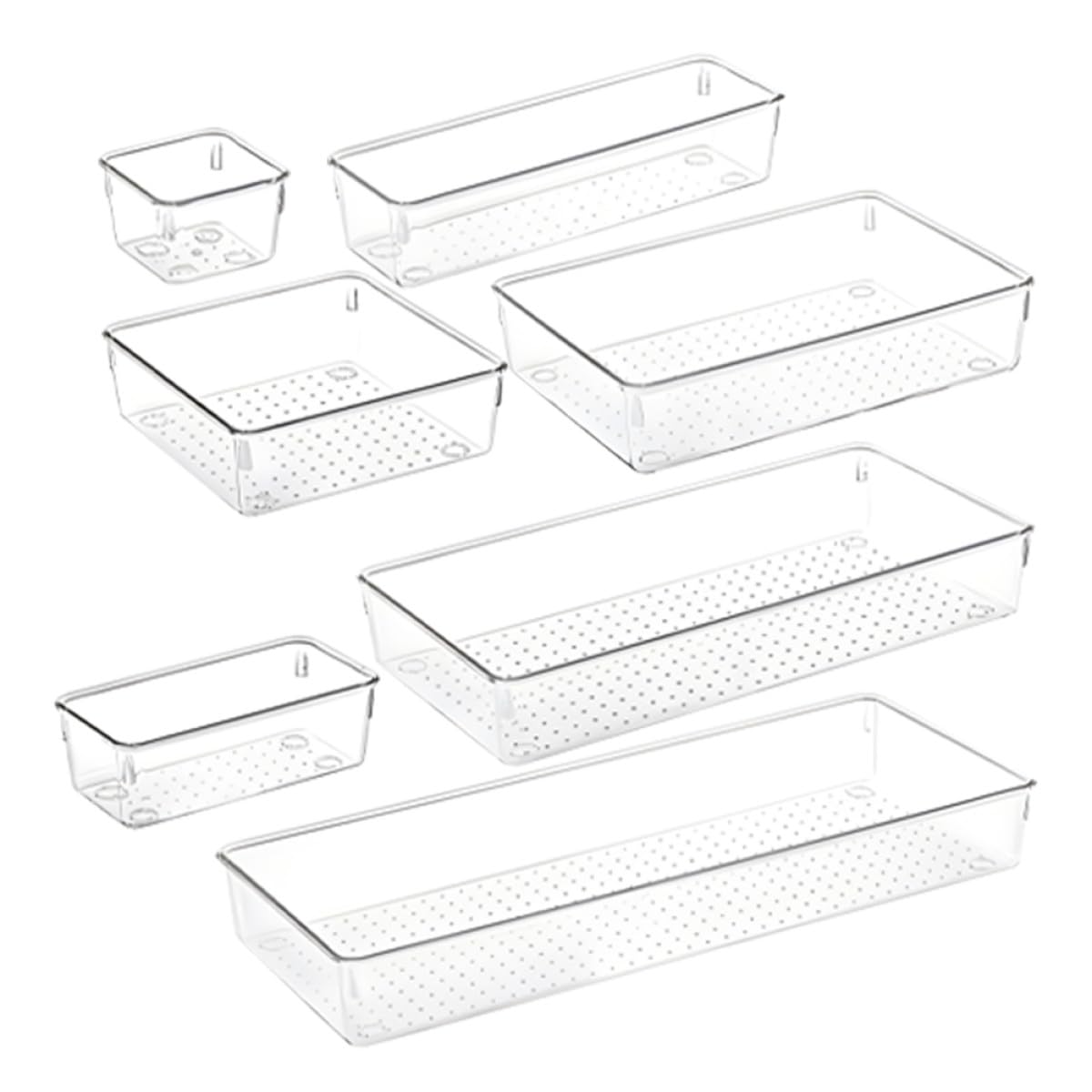 Organizador de Cajones Transparente 7 Piezas para Escritorio y Maquillaje, Cajas Divisoras de Almacenamiento Multifunción para Oficina y Hogar, Material Pet Fácil de Limpiar,