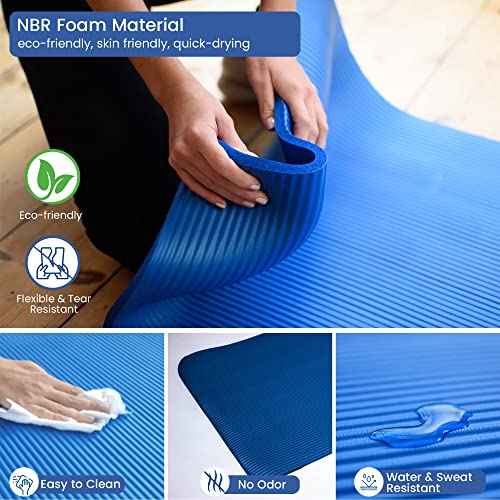 TJC Yoga Mat Thick 10MM Non-Slip NBR Exercise Mat Thick with Carrying Strap for Home Workout Pilates Gym Mats Travel Yoga Fitness Camping Eco Friendly, Yoga Mats for Women and Men, 188cm x 61cm - Image 4