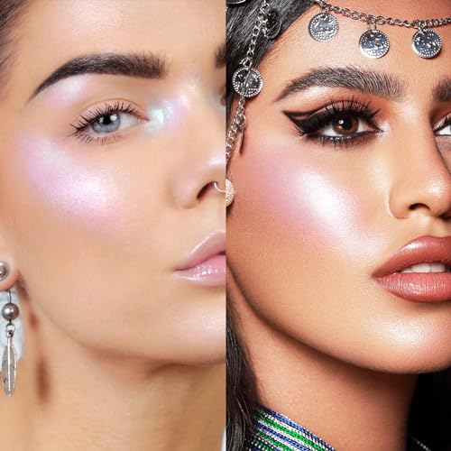 Highlighter Makeup Palette Shimmer Contour Palette Powder for Brighten Face Contour Gold Cheek Highlight Makeup, Long Lasting Highlighter Powder with Mirror for Illuminator Makeup (PINK GOLD) - Image 5