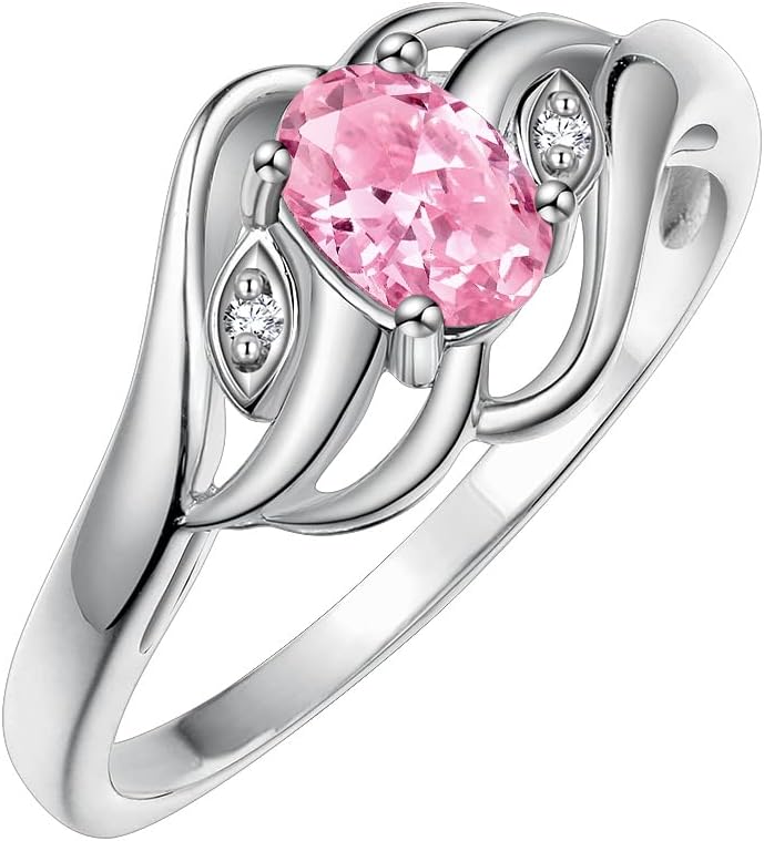 Rylos Ring featuring Classic Style, 6X4MM Birthstone Gemstone, & Diamonds - Elegant Jewelry for Women in Sterling Silver, Sizes 5-10