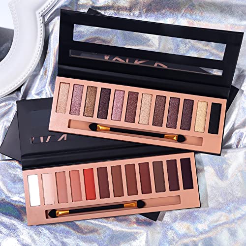 Hegafoo 2Pcs Pro 12 Colors Eyeshadow Makeup Palette - Matte Shimmer Pigmented Blendable Diamond Nude Natural Eye Shadow Pallet Kit With Brush(Ab) #TOP2