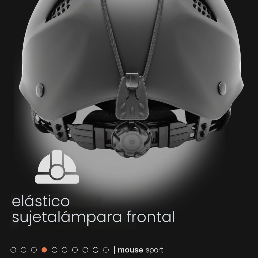 Kong. Mouse Sport - Casco de Escalada Compatible con Auriculares y Visera, Casco de Seguridad, CE EN 12492, 375 g, Talla única, Ajustable 52-64 cm, Color Negro Suave al Tacto
