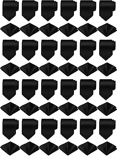 Image of Zhanmai 48 Pcs Men Solid Color Ties and Pocket Square Set Satin Necktie Business Handkerchief for Wedding Party
