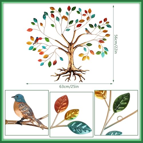 Fangoo Tree of Life Metal Wall Art Sculpture 22 x 26 inch Large Metal Tree of Life Wall Decor Wall Hanging Multi Colored Leaf Art for Living Room Bedroom Garden Porch Patio Office Home Wall Decor - Image 3