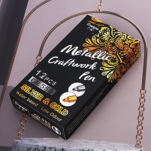 12Pcs Metallic Craftwork Pen Metallic Marker Pens For Art Rock Painting, Black Paper, Card Making, Diy Photo Album, Crafts, Metal, Ceramics (Silver) #TOP5