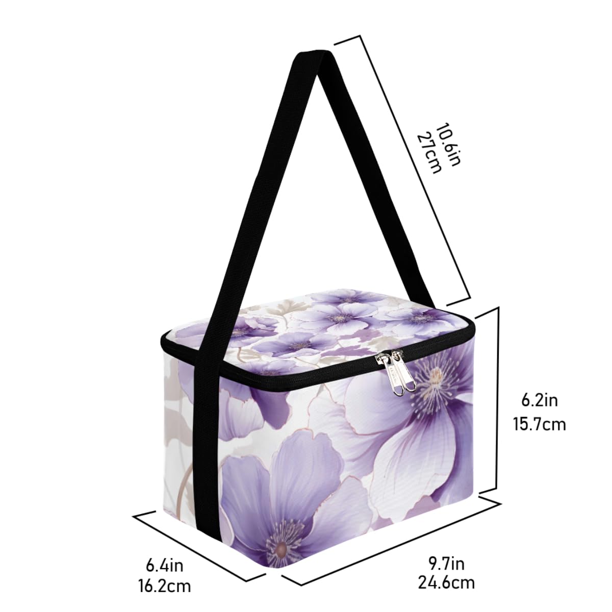 GzLeyigou Lunch Bags for Women Men 9 Cans,Floret Hot & Cold Food Delivery Bag Insulated Grocery Bag Insulated Lunch Box Purple Flowers Cooler Bag for Office Work Picnic Beach