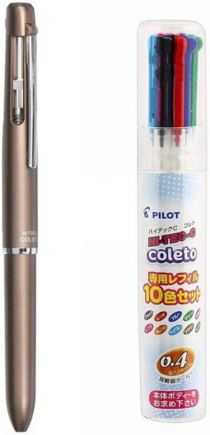 Pilot Multi-Pen Hi-Tec-C Coleto 1000 Brown Body (LHKC-1SC-BN)+ 0.3mm Refill 10 Color Set (LHKRF1SC310C)