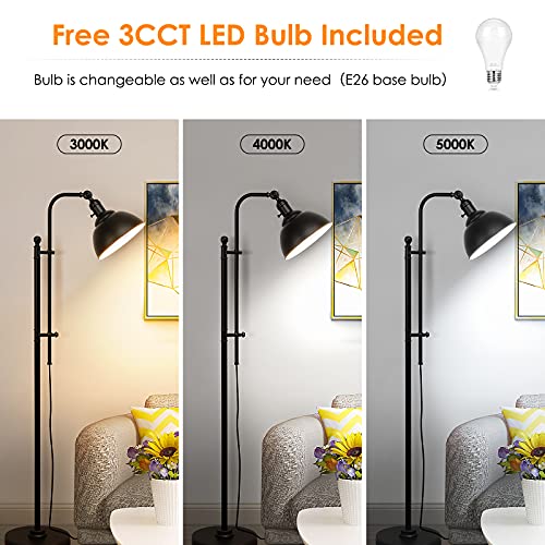 Coucrek Industrial Floor Lamp, 3 Color Temperature Rustic Floor Lamps In Aged Bronze Finish, Adjustable Height & Head Standing Reading Lamp, Farmhouse Floor Lamp For Living Room, Bedroom, Office #TOP1