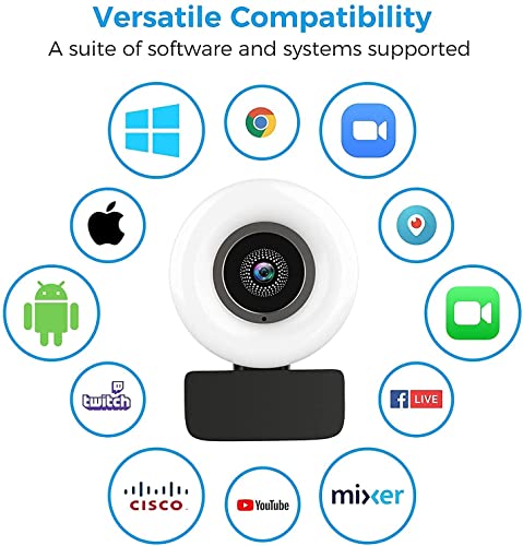 1080P Webcam, HD-Webcam mit Mikrofon Licht, USB PC Camera Sichtfeld mit 90° Plug-and-Play,Webcam mit Stativ für Zoom/Skype/Teams, Konferenzen und Videoanrufe – Bild 3