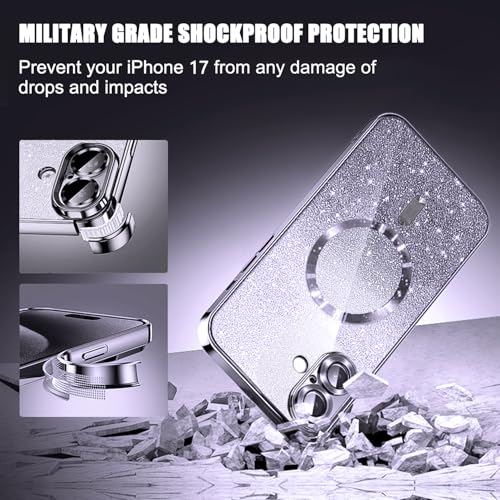 Image of Misscase for iPhone 17 Case Compatible with MagSafe,Built-in Camera Lens Protector Full Protection Soft TPU Anti-Scratch Anti-Fingerprint Magnetic Glitter Slim Case Cover 6.3 inch Silver
