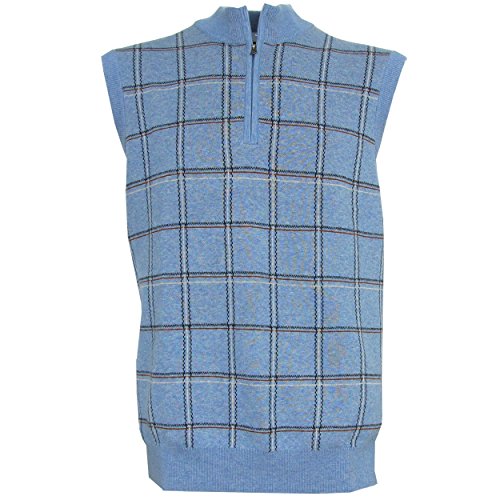 Greg Norman Men's Plaid 1/4 Zip Mockneck Sweater Vest, Blue (Small)