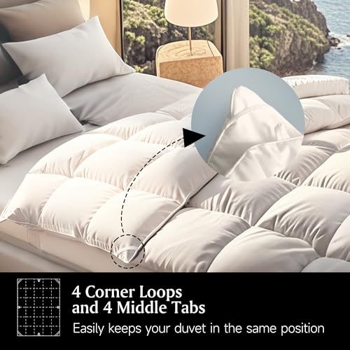 Image of Beautyrest Luxury White Goose Feather Down Fiber Twin Size Duvet Insert,100% Cotton Breathable Medium Warmth Bedding Comforter for All Season,White /Twin,68 inch Wx90 L