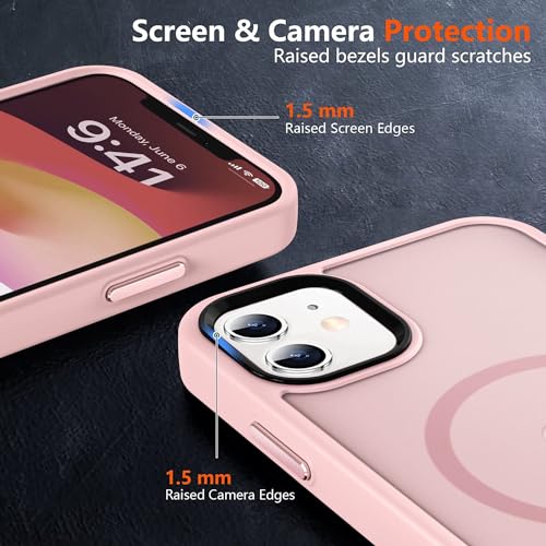 Image of MOCCA Magnetic Shockproof for iPhone 12 Case,Pink | Fits iPhone 12 /12 Pro | 10ft Drop | Compatible with MagSafe | Anti-Slip Matte | Raised Camera & Screen Lip | Ultra-Slim