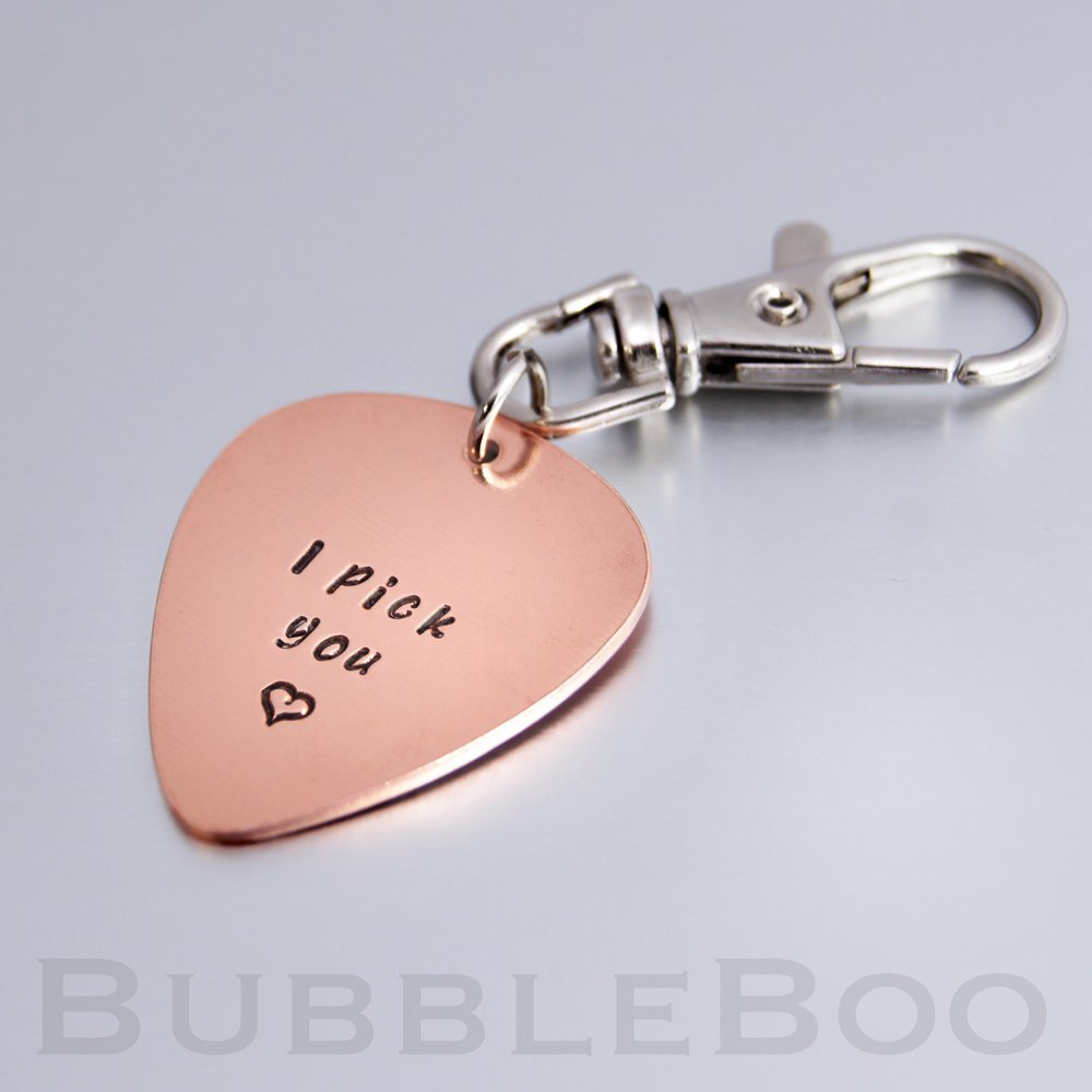Personalised Copper Guitar Pick Key Ring