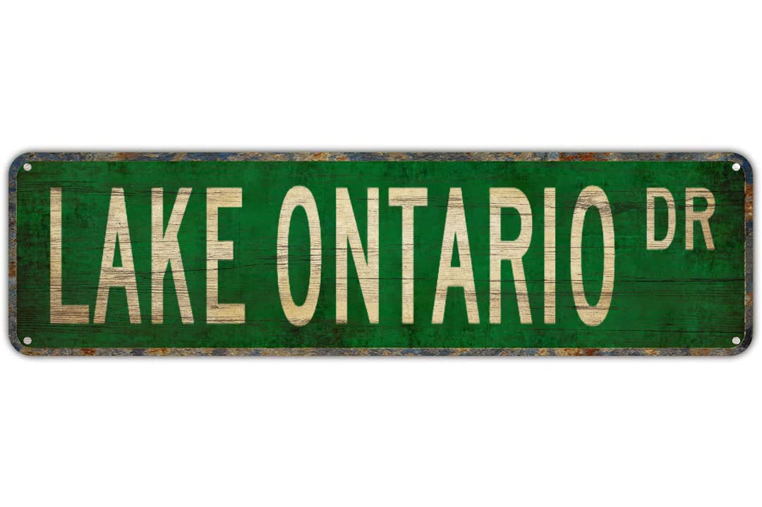 LAKE ONTARIO DR Vintage Tin Signs Art Plaque Aluminum for Bedroom Kitchen Garden Wall Bar Club Coffee Hanging Home Decor 4x16 Inch
