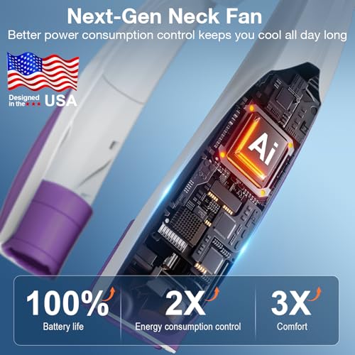 Image of Hionly AI Neck Fan, 6 Speeds Adjustable Portable Personal Fan Rechargeable, 6000 mAh Battery Faster Cooling Wearable, Ultra Quiet for Home, Office, Travel, Outdoor