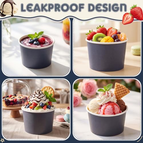 Image of Didaey 100 Pcs Paper Ice Cream Bowls Disposable Dessert Cups Yogurt Sundae Containers Disposable Yogurt Dessert Bowls for Food, Party Supply, Soup, Ice Cream, Blue (12oz)