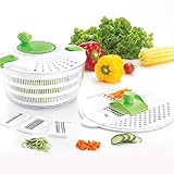 HUJI Multifunctional Large Salad Spinner (4 Quarts) and Mandoline Set – 5 Blade Slicer, Drainer, Tosser, Vegetable Dryer with a Pouring Spout