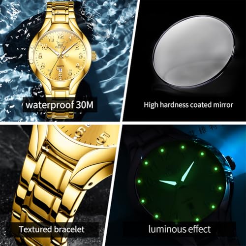 Image of OLEVS Watches for Men Original Luxury Analog Quartz Easy Read Mens Watch Stainless Steel Waterproof Calendar Gold Male Wrist Watch