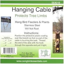Songbird Essentials Hanging Cable Tree Limb Protector with S Hook - Steel Cable with Silicone Sleeve - Protects Tree Limbs from Heavy Bird Feeders and Decorations - 18 Inch Cable