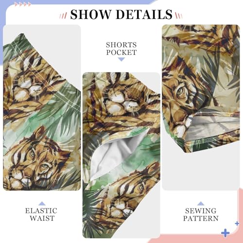 Tiger Palm Leaf Boys Long Pants Soft Trousers Elastic Waist Kids Lounge Bottoms with Pockets S-XL4