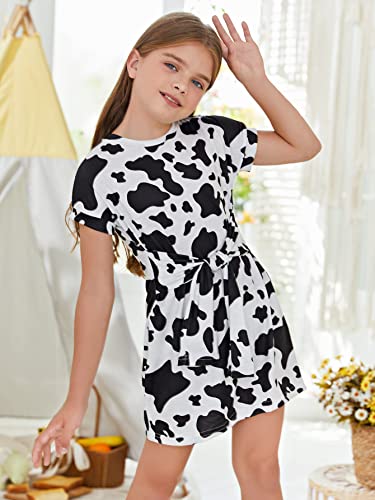 Wdirara Girl's Camo Print Tie Front Round Neck Short Sleeve T Shirt Dress Multicolored Cow 10Y #TOP3