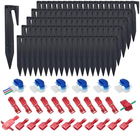125 Pezzi Connettori Elettrici Impermeabili Accessori Set, 100 Picchetti 10 Connettori 10 Morsetti a T 5 Connettori Terminali, Per Filo Perimetrale Robot Tagliaerba, Compatibile con Gardena Husqvarna