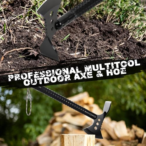 17.7" Portable Survival Axe & Camping Hatchet, Stainless Multitool Tomahawk w/Detachable Handle, Knife, Hoe, Flint, Whistle & Compass for Hiking, Backpacking, Emergency Gear - image 7