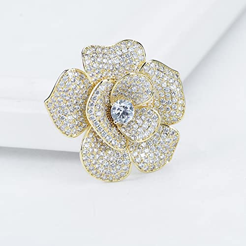 Image of Elegant Crystal Blooming Rose Flower Brooch Lapel Pin Breastpin for Women Birdal Cardigan Hat Scarf Suit Sweater Floral Pins