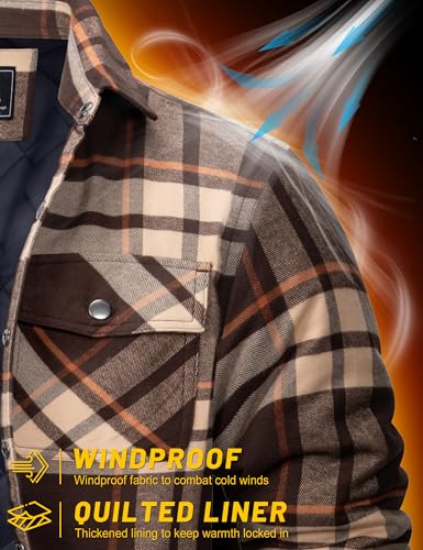 Image of TACVASEN Men's Flannel Shirt Quilted Lined Theraml Winter Coat Button Down Insulated Flannel Shirts Jacket