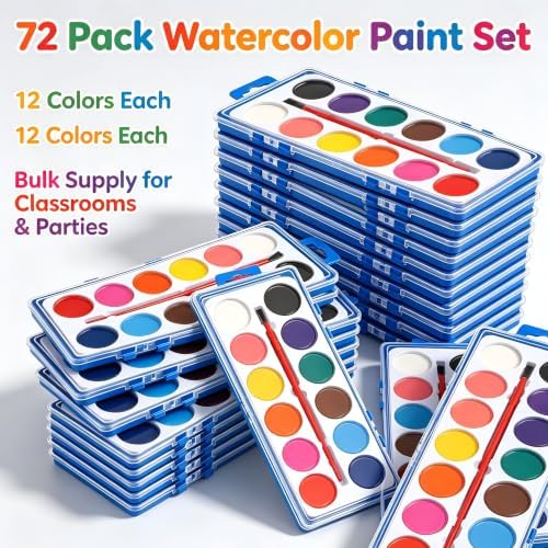 72 Pack Watercolor Paint Et,Washable Watercolor Paint Bulk For,Color Paint with Paint Brushes,Chool Upplies & Classroo Prizes,Art Activities,12 Colors