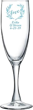 Personalized Color Printed Champagne Flute - Love Wreath - Blue - 24 pack