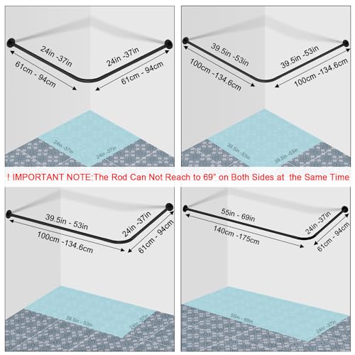 Image of Stretchable 304 Stainless L Shaped Bathroom Bathtub Corner Shower Curtain Rod Rack (Black 90-120x90-120cm)