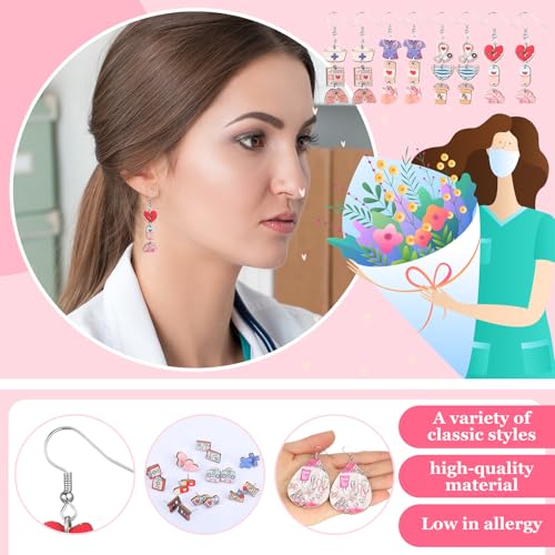 Nosiny 36 Pairs Nurses' Day Earring for Nurse Cute Wooden Stud Bulk CNA Week Appreciation Gift for 2025 Graduation Doctor3