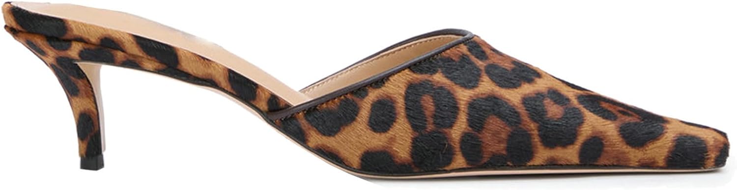 KysBloes Kitten Heel Mules for Women Square Toe Slip On Pumps Low Heel Slides Backless Dress Casual Shoes(Leopard,US Size 8.5) - Image 2