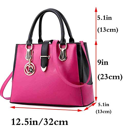 Women Handbag and Purse Stitching Shoulder Top-handle Bag Tote with Heart-shaped Pendant2