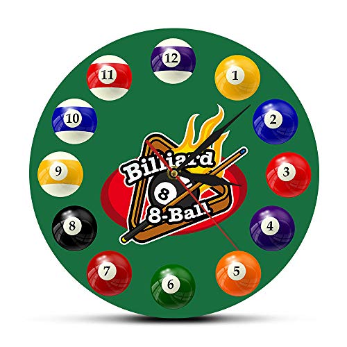 yuandd Boules de Billard Horloge Murale colorée Piscine Snooker Horloge de Sport Salle de Billard Salle de Jeux Décor Montre Murale Moderne Joueurs de Billard Cadeau (sans Cadre)