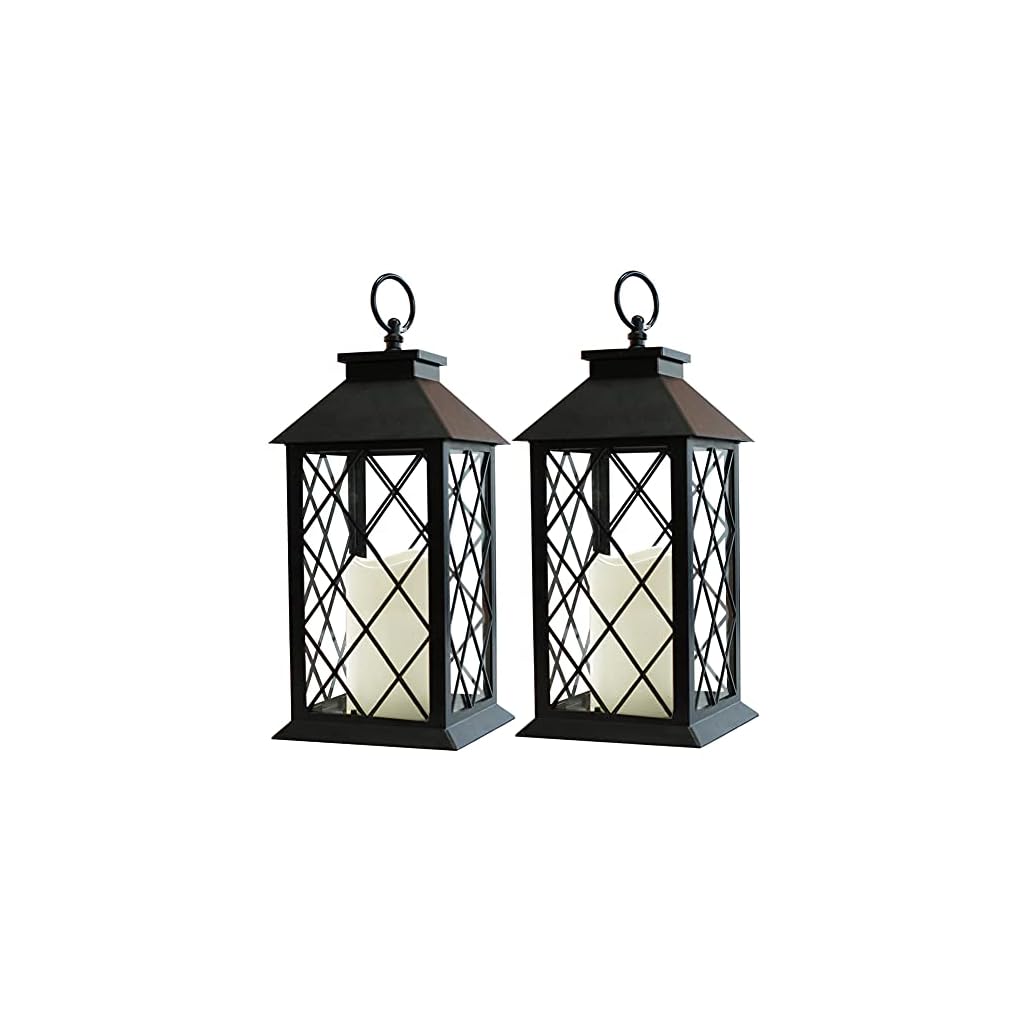 Bright-Zeal-2-Pack-135-Vintage-Candle-Lantern-with-LED-Pillar-Candle-Black-6hr-Timer-IP44-Waterproof-Battery-Powered-Candle-Lantern-Outdoor-Hanging-Lantern-Decorative-Indoor-Candle-Lantern