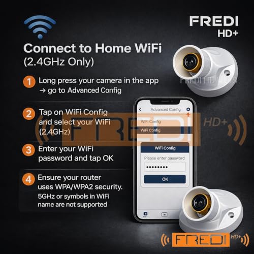 Image of FREDI HD PLUS Bulb Holder Camera WiFi 1080P Indoor Security Camera, Mobile & PC Live View via iWFCAM App, Plug-in AC 220V, Loop Recording, SD Card Support up to 32GB, Home Office Monitoring