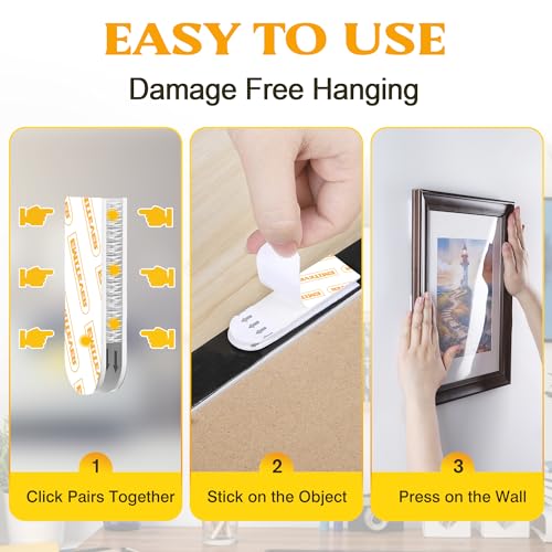 Image of EMITEVER Picture Hanging Strips Heavy Duty, Damage Free Hanging Picture Hangers for Walls, Picture Hanging Kit, Hanging Hooks Without Nails, Medium Poster Adhesive Strips White 28-Pairs (56 Strips)