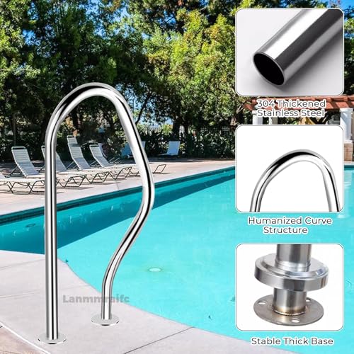 Pasamanos de piscina de acero inoxidable para piscinas de interior/exterior, riel antideslizante de entrada y salida para spa y parque acuático