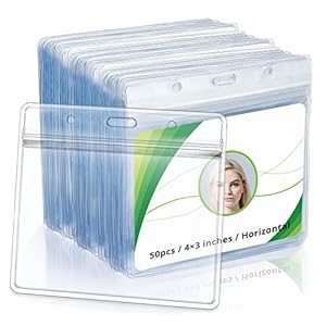 4×3 Inches Horizontal Badge Holder, Clear ID Card Holder with Waterproof Resealable Zip Type Protector, Badge Sleeve Fits Name Tag Holder/RFID/Proximity/Credit Card(Holders,50PCS)