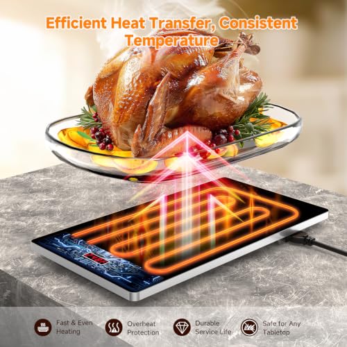 Image of FEPPO Electric Warming Tray, 4-in-1 Food Warmers for Parties Buffet with 10 Temp Settings and Timer, 33 inchx15 inch Glass Surface Warming Mat for Food, Modular Buffet Hot Plates for Catering and Gatherings