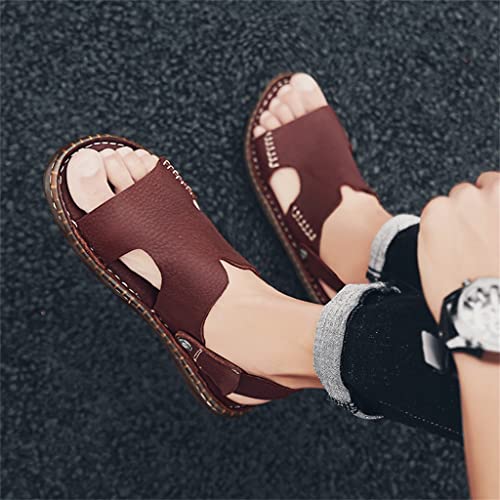 Men Shoes Vintage Real Leather Non-Slip Beach Slip-On Sandals Travel Slippers Black Brown(44)4