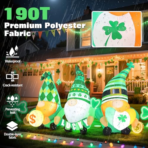 Decoración inflable de San Patricio de 6 pies con elfos y moneda dorada 6