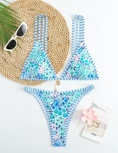 Tainehs Women's Two Piece Bikini Sets Sexy V Neck Swimwear Floral Triangle Swimsuit Cutout Low Rise Bathing Suit4